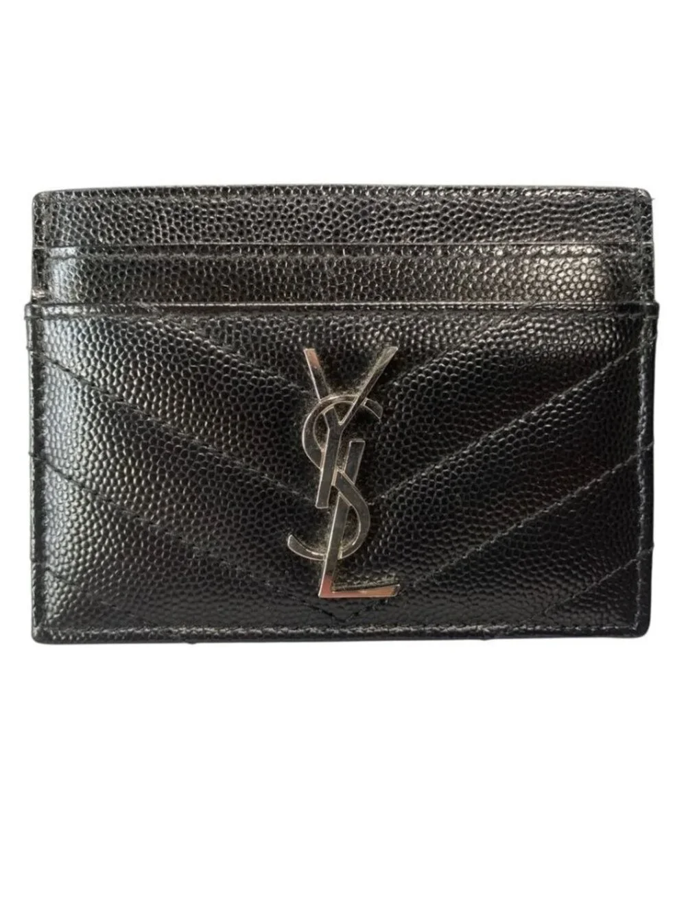 Saint Laurent YSL Paris V-Stitch YSL Logo Leather Card Case